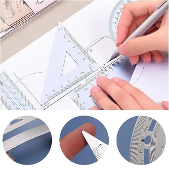 4PCS Math Ruler Geometry Tool Set, Metal Aluminum Alloy Rulers Lightweight Includes Straight Rulers, Triangle Ruler, Protractor for Kids School tooles, Student Math Supplies