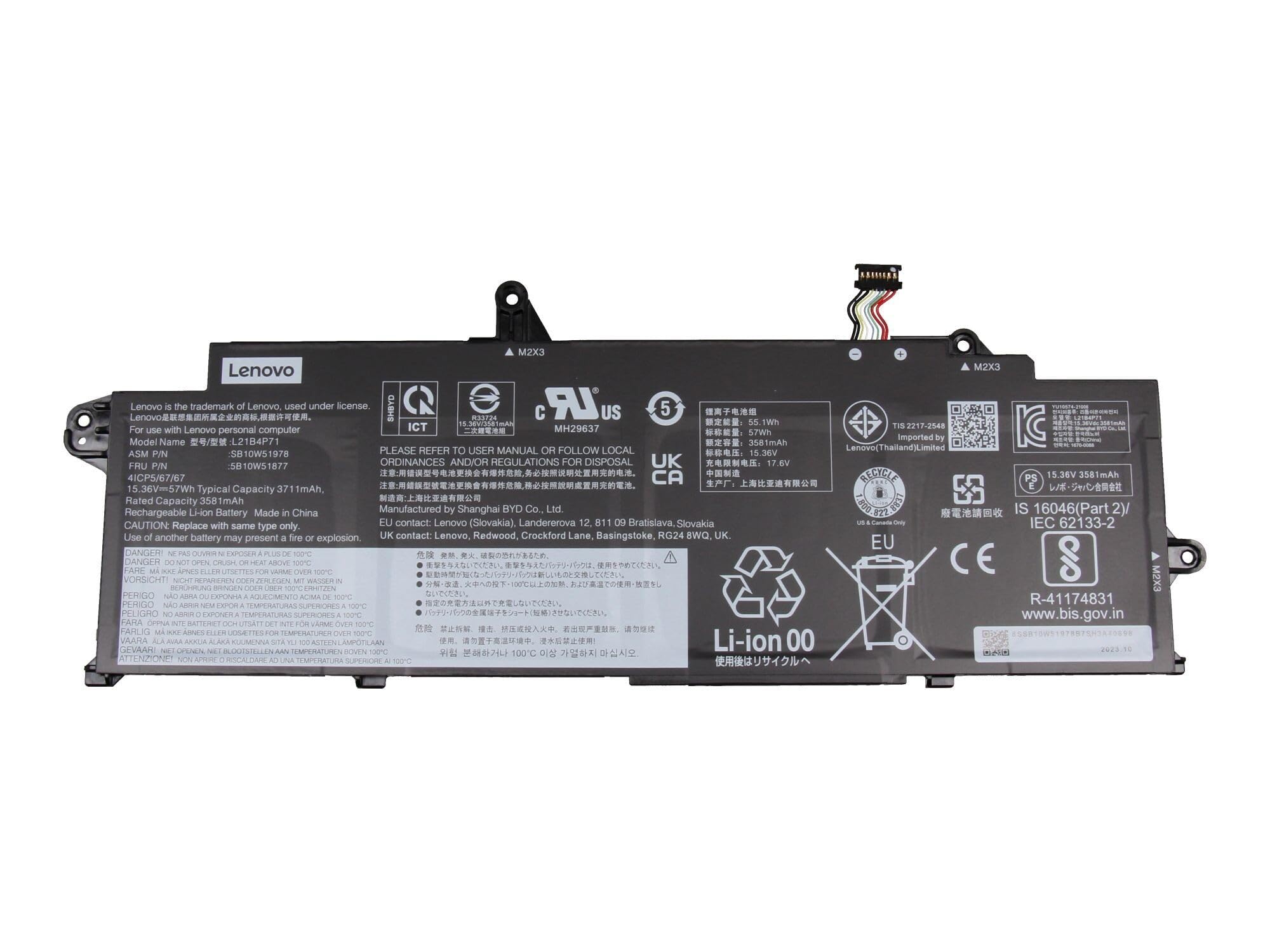 Lenovo 5B10W51874 originale Batteria 57Wh | per ThinkPad T14s G3 (21CQ/21CR), G4 (21F6/21F7)
