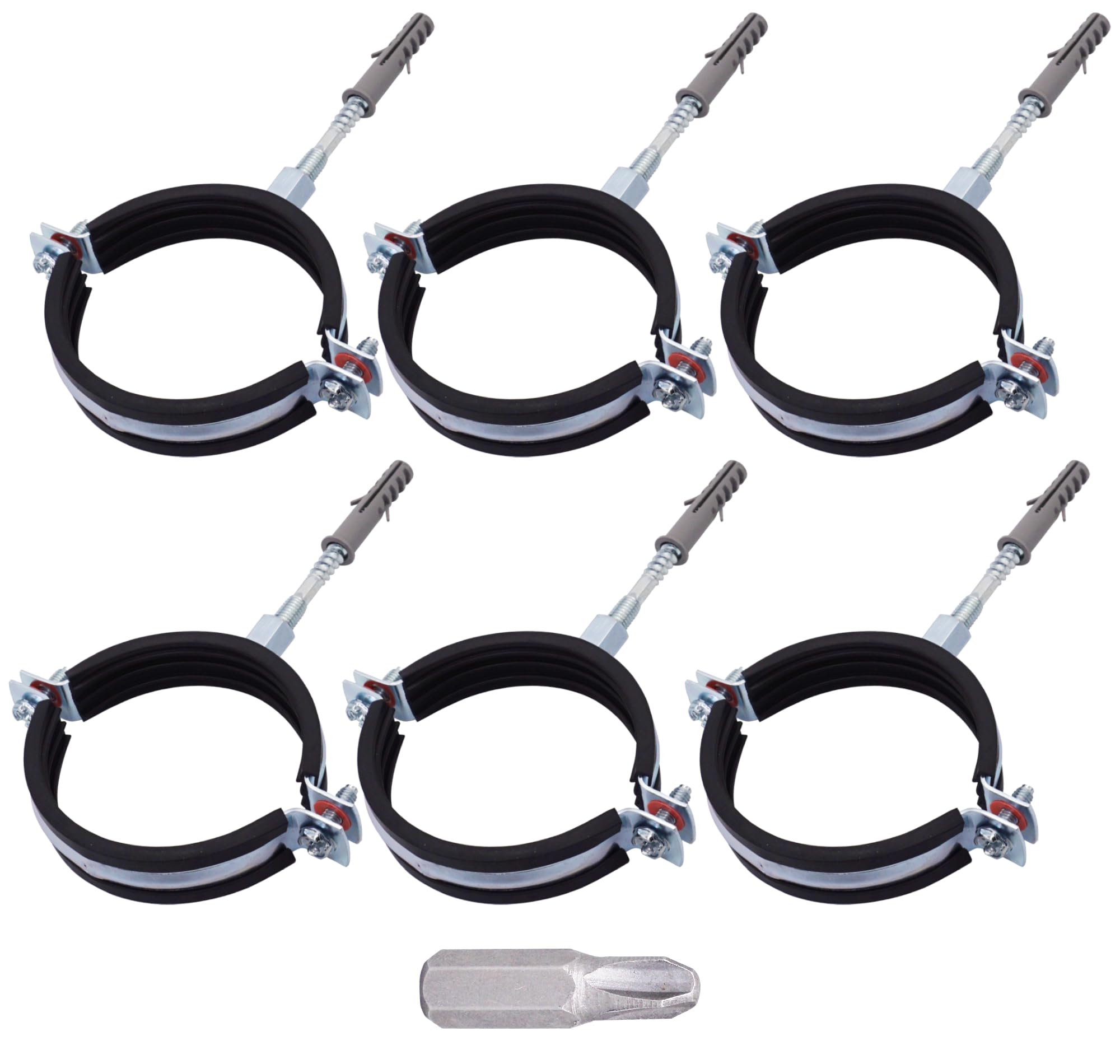 SKIR'CO (6 pcs) Pipe Brackets with Rubber Linings for 75-80 mm Pipes, Pipe Supports for Wall and Ceiling Mounting, Pipe Clamps