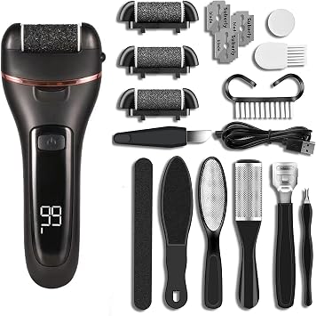 10 in 1 Electric Foot Grinder File Callus Remover Machine Pedicure Device Foot Care Tools Feet for Heels Remove Dead Skin Rechargeable with 3 Roller Heads