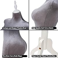 Vista 5 de Torso de maniquí femenino con curvas ajustables con soporte, forma de vestido pinable para ropa (gris, terciopelo)