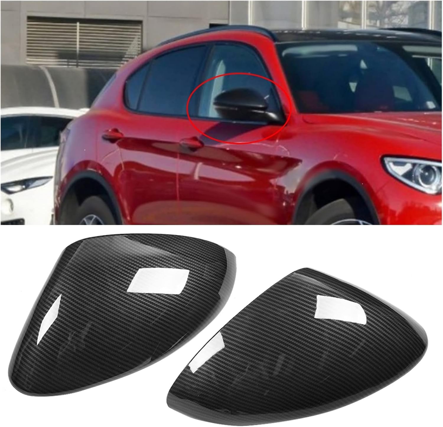 ABS Side Rearview Mirror Housing Cap Carbon Fiber Compatible With Alfa 2017-2020