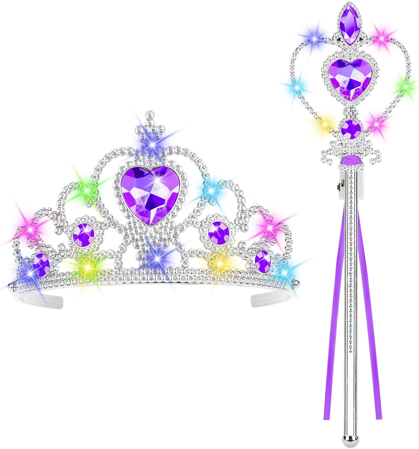 AUYAO Zestaw akcesoriów do kostiumu księżniczki z magicznym przebraniem. Biżuteria LED dla księżniczek. Akcesoria do przebierania się dla dziewczynek z podświetlaną różdżką wróżki