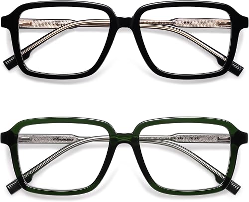 AMOMOMA 2 Pack Retro Reading Glasses for Women Men,Rectangle Blue Light Computer