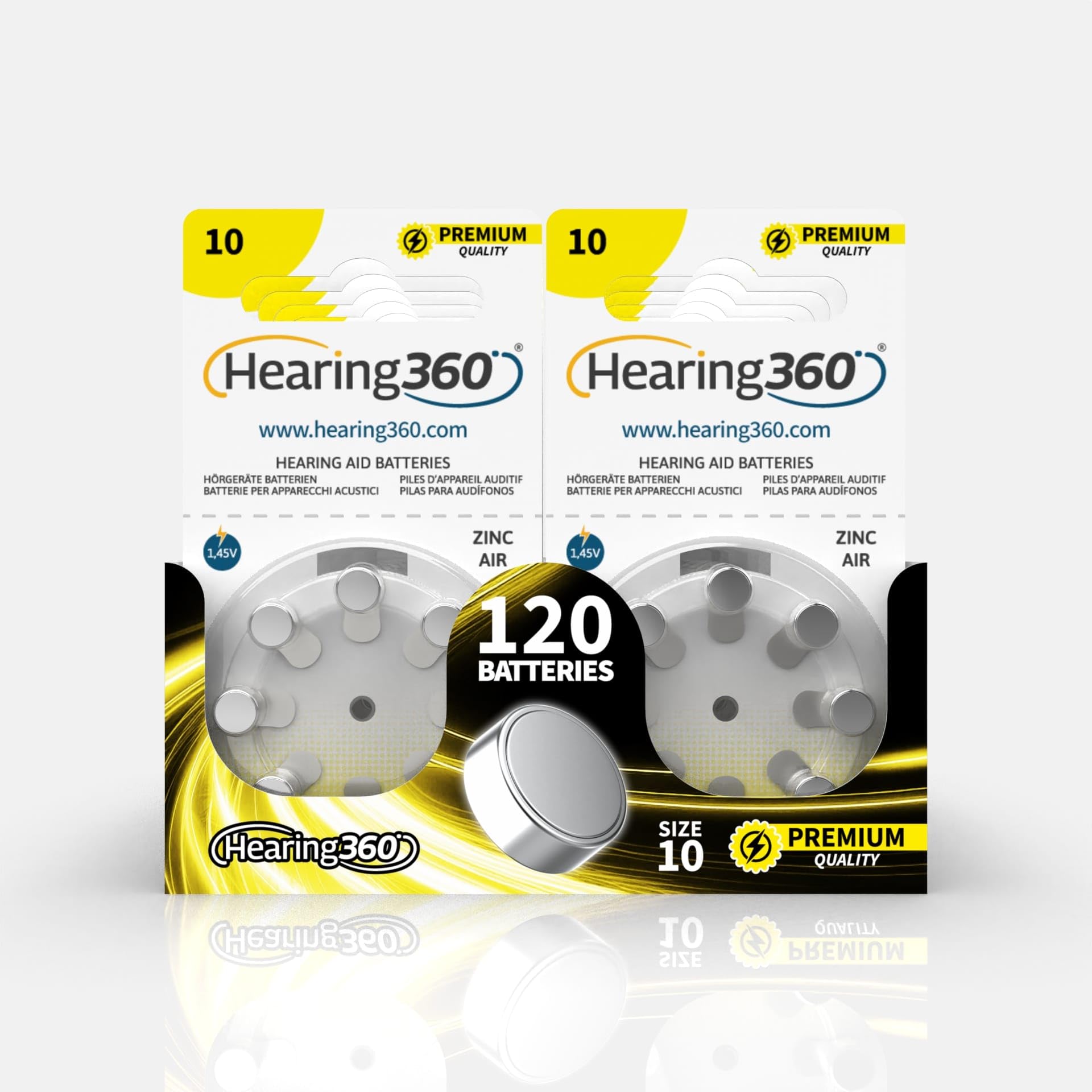 120 batterie per apparecchi acustici misura 10 qualità premium, durata extra, compatibili con tutti i modelli, senza mercurio (15 blister da 8 pile)