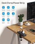 TROND Desk Clamp Power Bar Surge Protector with PD 20W USB C, 6 Outlets Desktop Charging Station, 6ft Flat Plug Extension Cord Indoor, Fit 1.97" Tabletop Edge, ETL Listed, Home Office Supplies, Black