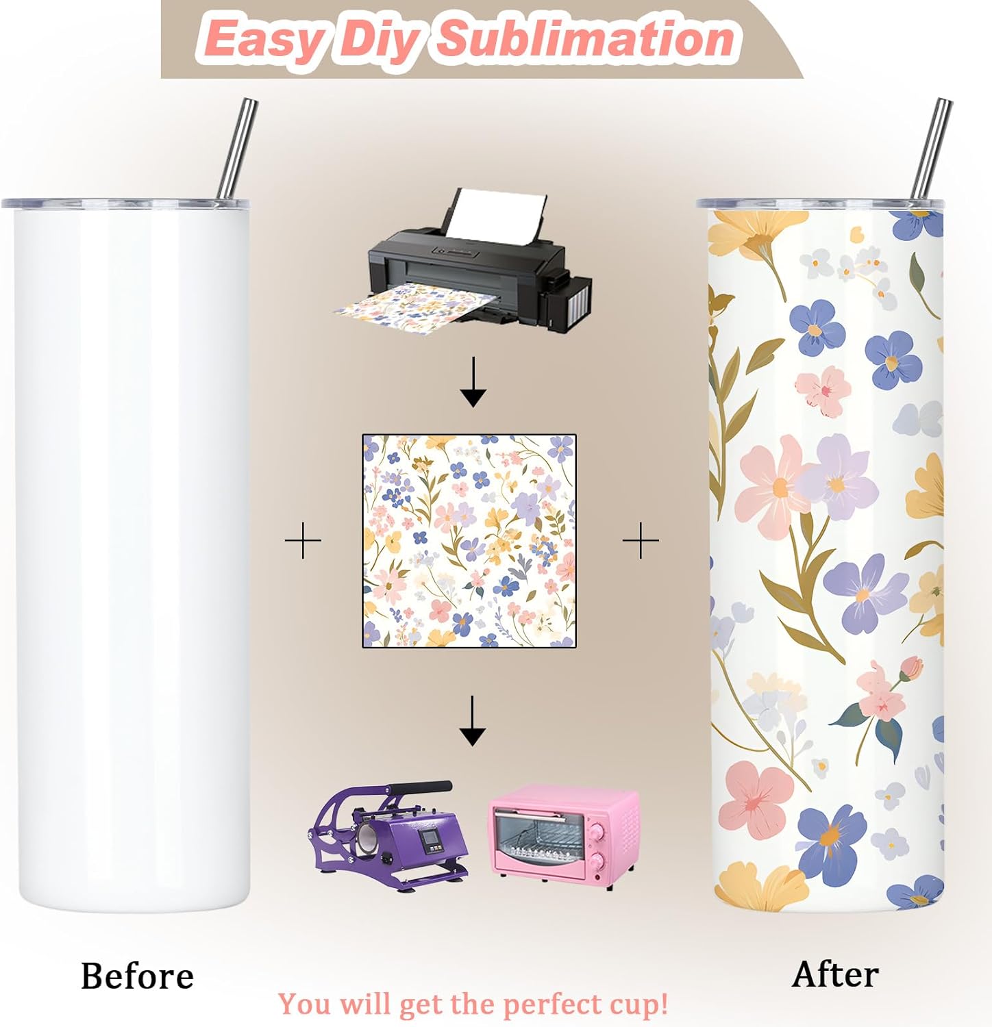 50 Pack 20 Oz Sublimation Tumblers Bulk, Stainless Steel Double Wall Vacuum Insulation Cup, Sublimation Cups with Straw, Individually Box (Flat Edge) - Image 5