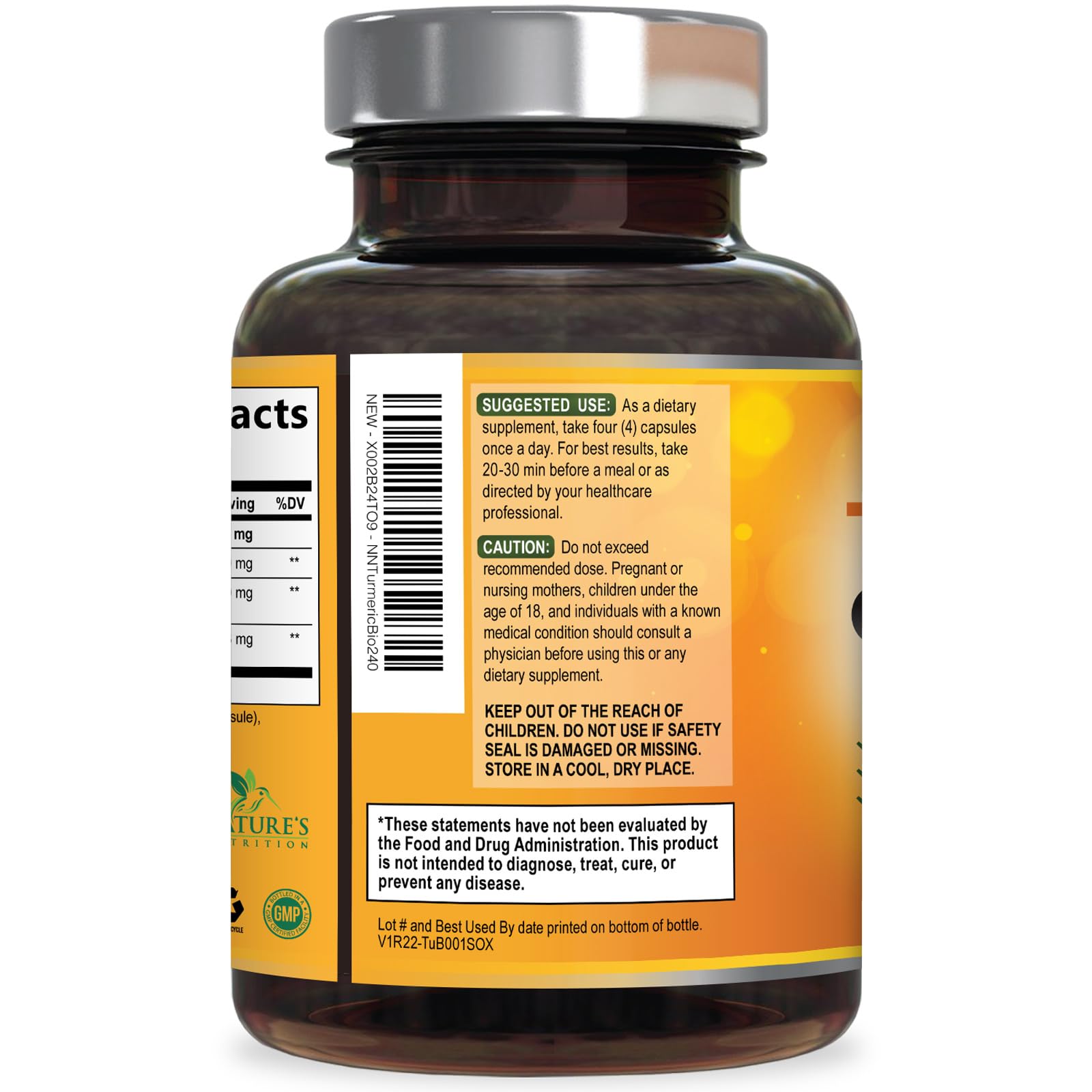 Turmeric Curcumin Supplement - 2400mg Organic Turmeric - 95% Curcuminoids & BioPerine Black Pepper Extract for Best Absorption - Natural Vegan Joint & Immune Support, Bottled in USA - 240 Capsules — Amazon image 8