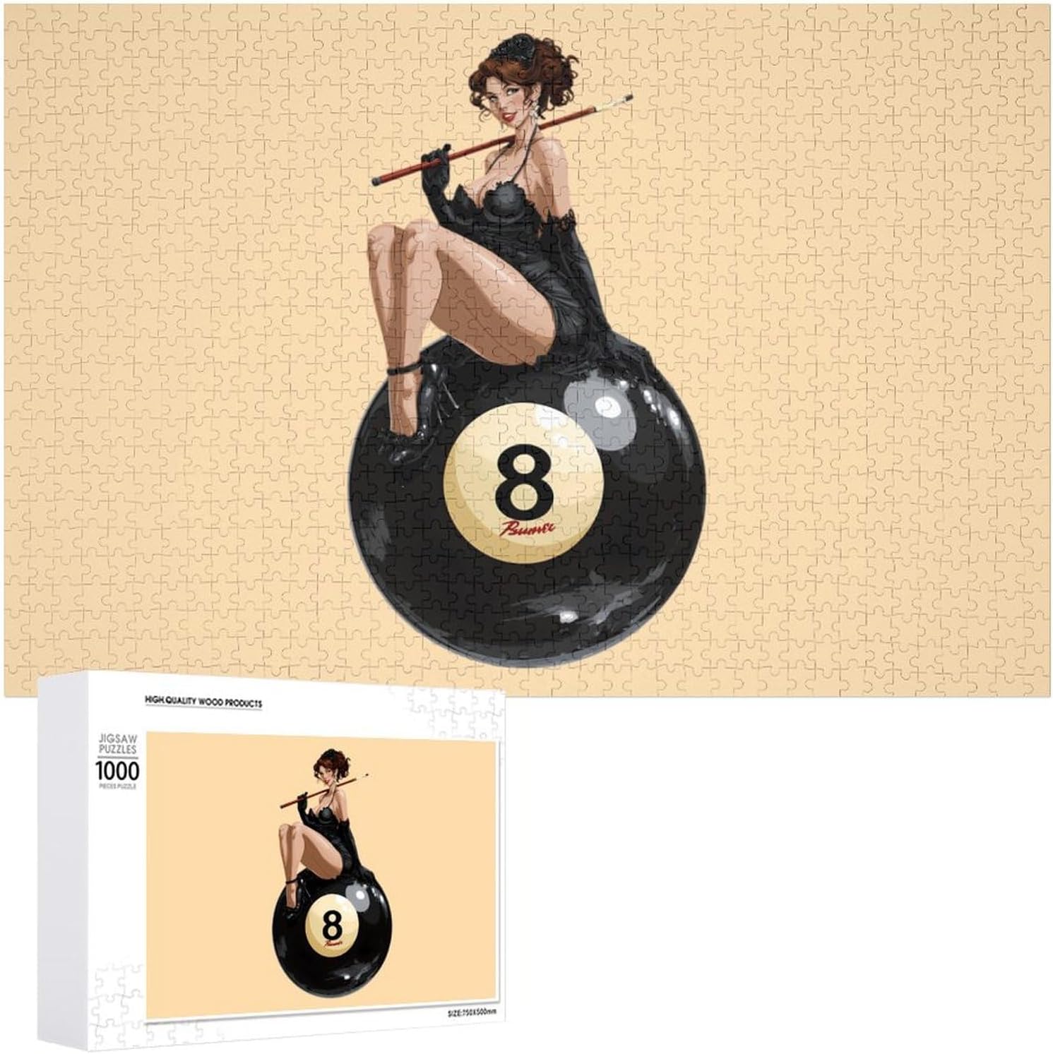 Black Eight Billiard Ball Pinup Women Puzzles for Adults 1000 PCS Wooden Jigsaw Puzzle Wall Decor Christmas