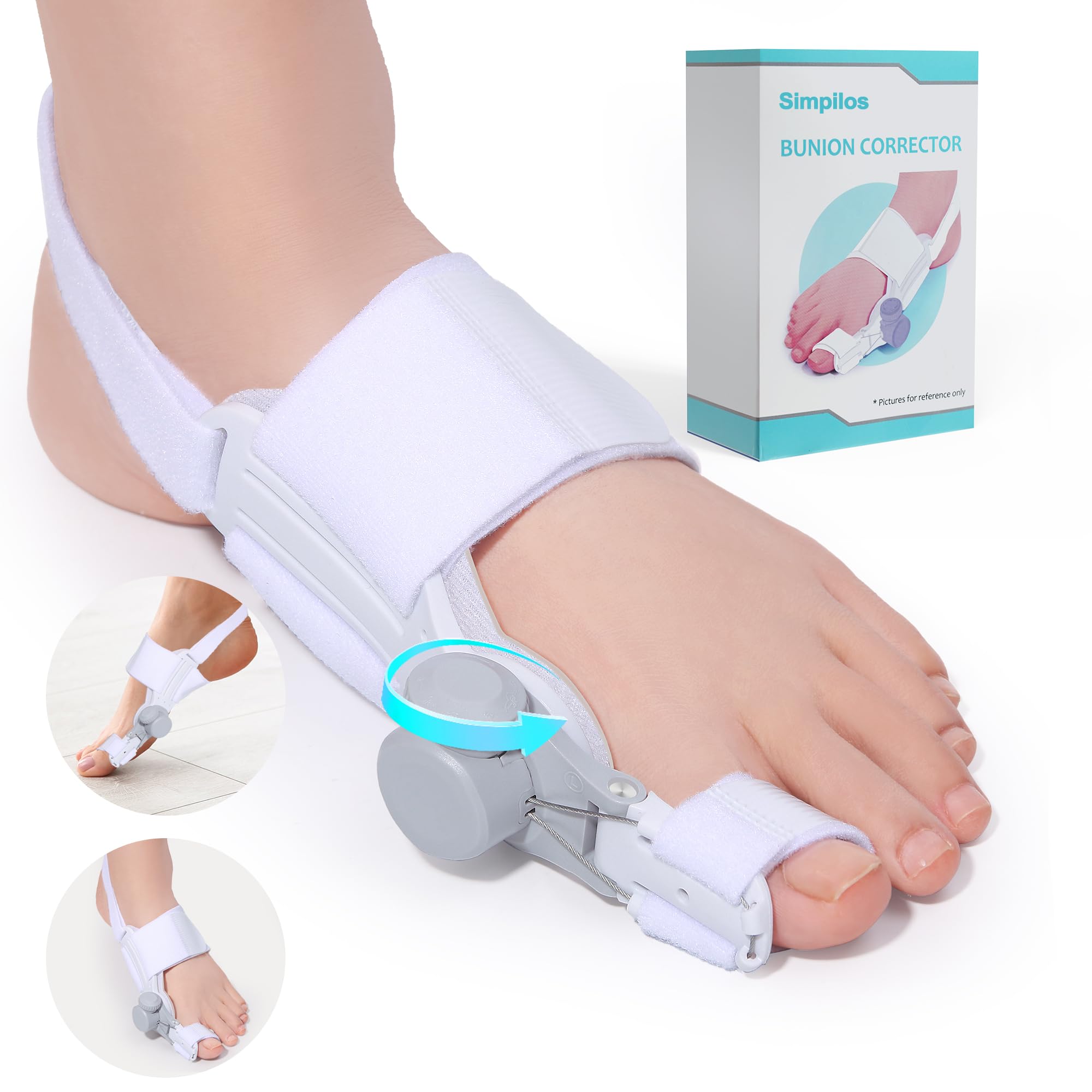Simpilos Bunion Corrector for Women and Men, Adjustable Knob Toe Straightener, Day Night Support with Toe Separator for Bunion Relief, Ideal Gifts for Mothers Day (White-1 pair)