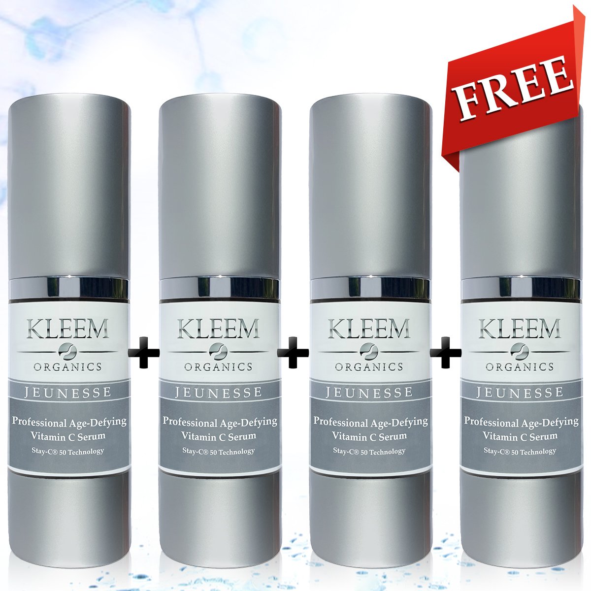 Kleem Organics4 PACK Natural & Anti Aging Vitamin C Serum for Face with Hyaluronic Acid. The Most Effective Anti Wrinkle Serum and Dark Spot Remover that Leaves Your Skin Radiant & More Youthful