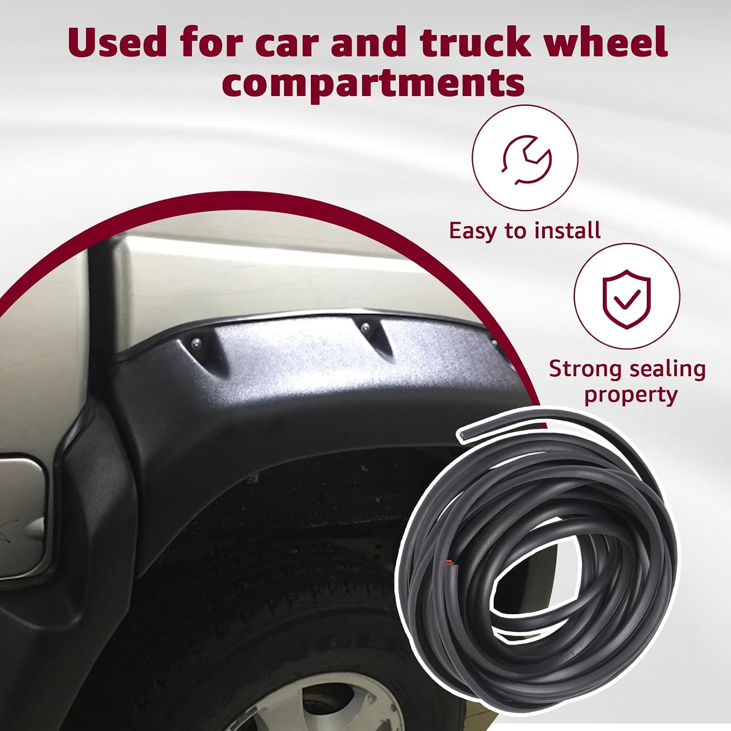 33ft Fender Flare Edge Trim - Universal T-Style Rubber Seal for Car, Truck, SUV, Van Wheel Wells with Automotive Adhesive Tape