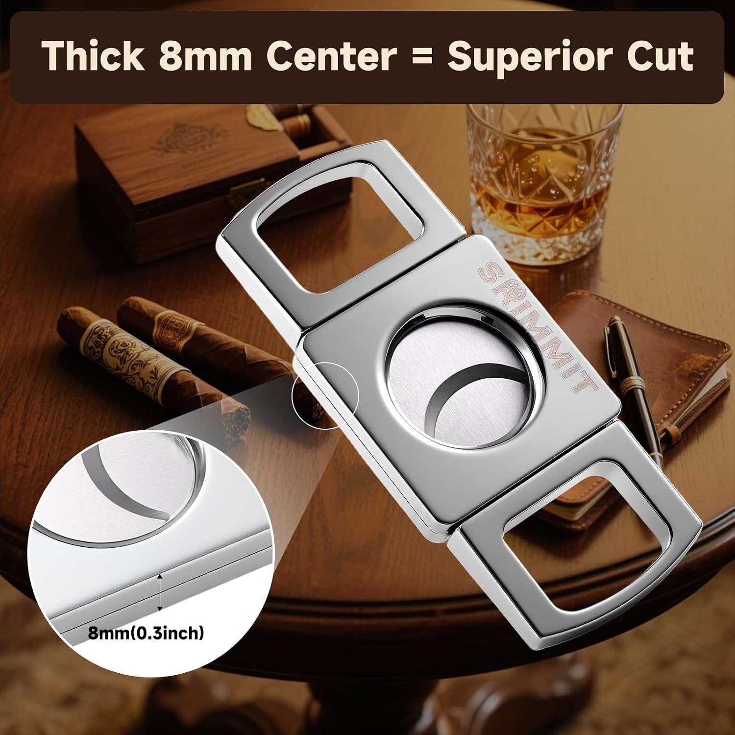 Cigar Guillotine Cutter,Stainless Steel Double-Edged Cigar Cutter with Finger Rings,26mm Diameter Hole Fits Almost All Cigar Sizes,Cigar Clipper,Ideal Cigar Accessories Gift for Men (Classic Silver)