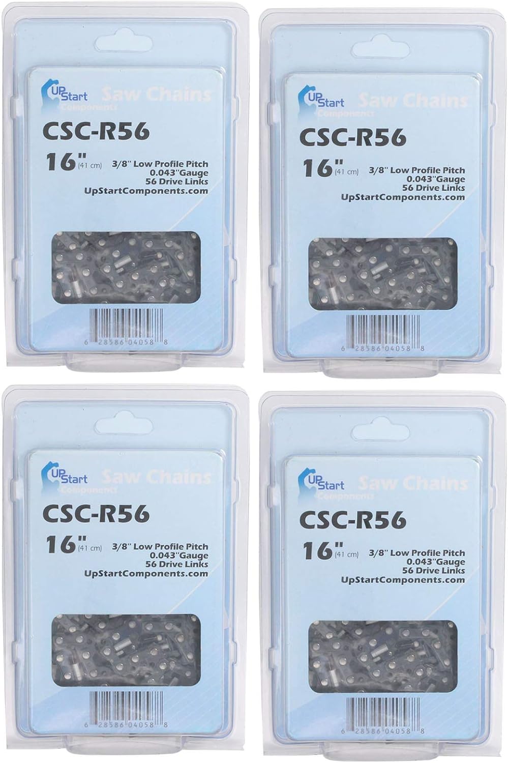 4-Pack 16-Inch Chainsaw Chain Replacement for Jonsered CS16i - (16", 3/8", 043", 56 Drive Links)