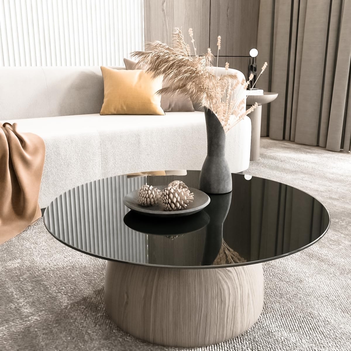 30'' Round Tempered Glass Table Top, 1/4 Inch Thick Circle Black Glass with Round Polished Edge, Explosion-Proof