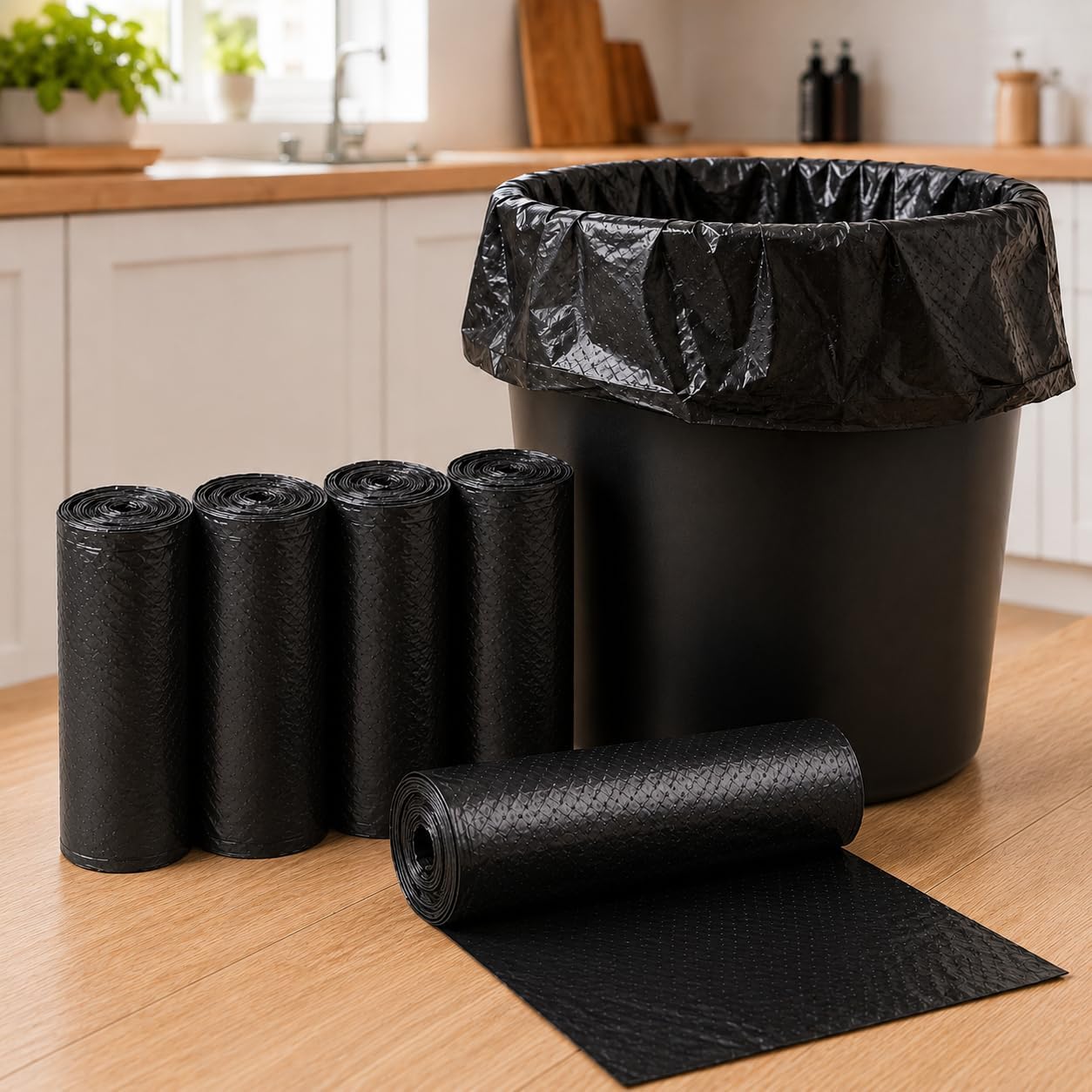 100 Count Black Trash Bags, 5 Rolls Garbage Liners, Heavy Duty Plastic Waste Bin Bags for Kitchen, Bathroom, Office, Home,Leakproof Disposable Trash Bags