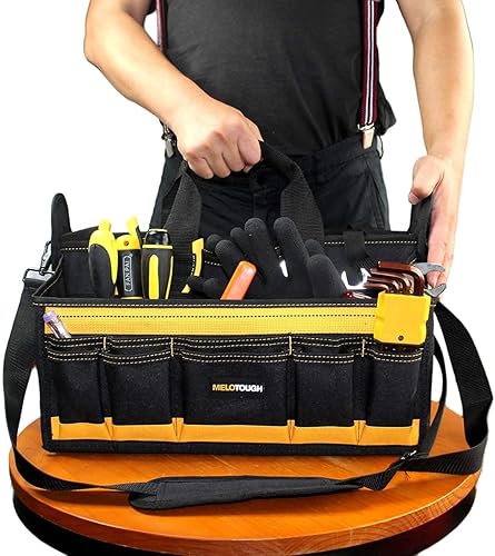Miniatura 5 de MELOTOUGH Bandeja central de herramientas de 17 pulgadas con correa para el hombro y bolsa de múltiples herramientas, bolsa de herramientas pequeña