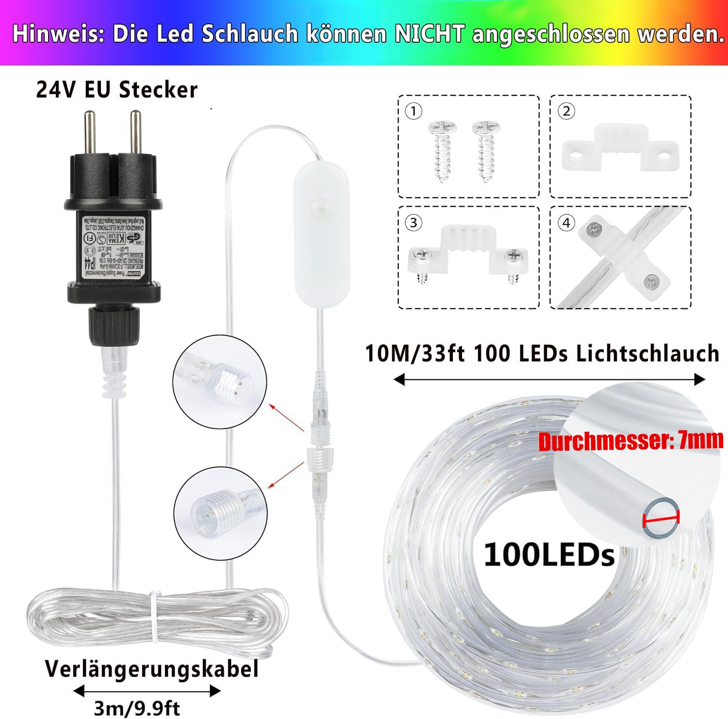 StarryEver 10M LED Schlauch Lichterkette Außen IP68, 100er LED Lichtschlauch, 25 Farben mit Fernbedienung für Garten Balkon