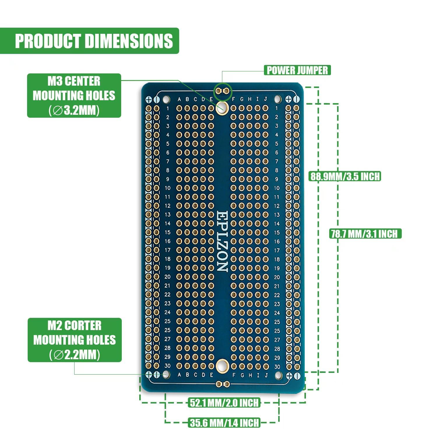 EPLZON 10-Pack Gold-Plated PCB Breadboard – 2.05x3.5 Inch, FR-4, Double-Sided, For Arduino & DIY Soldering Projects