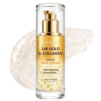 Face Serum with 24K Gold & Collagen Hydrating, Firming & Radiance Boosting Formula Dermatologist Tested, Anti-Aging, Korean Skin Care Clean Beauty, Vegan, Cruelty Free 1.69 Fl Oz