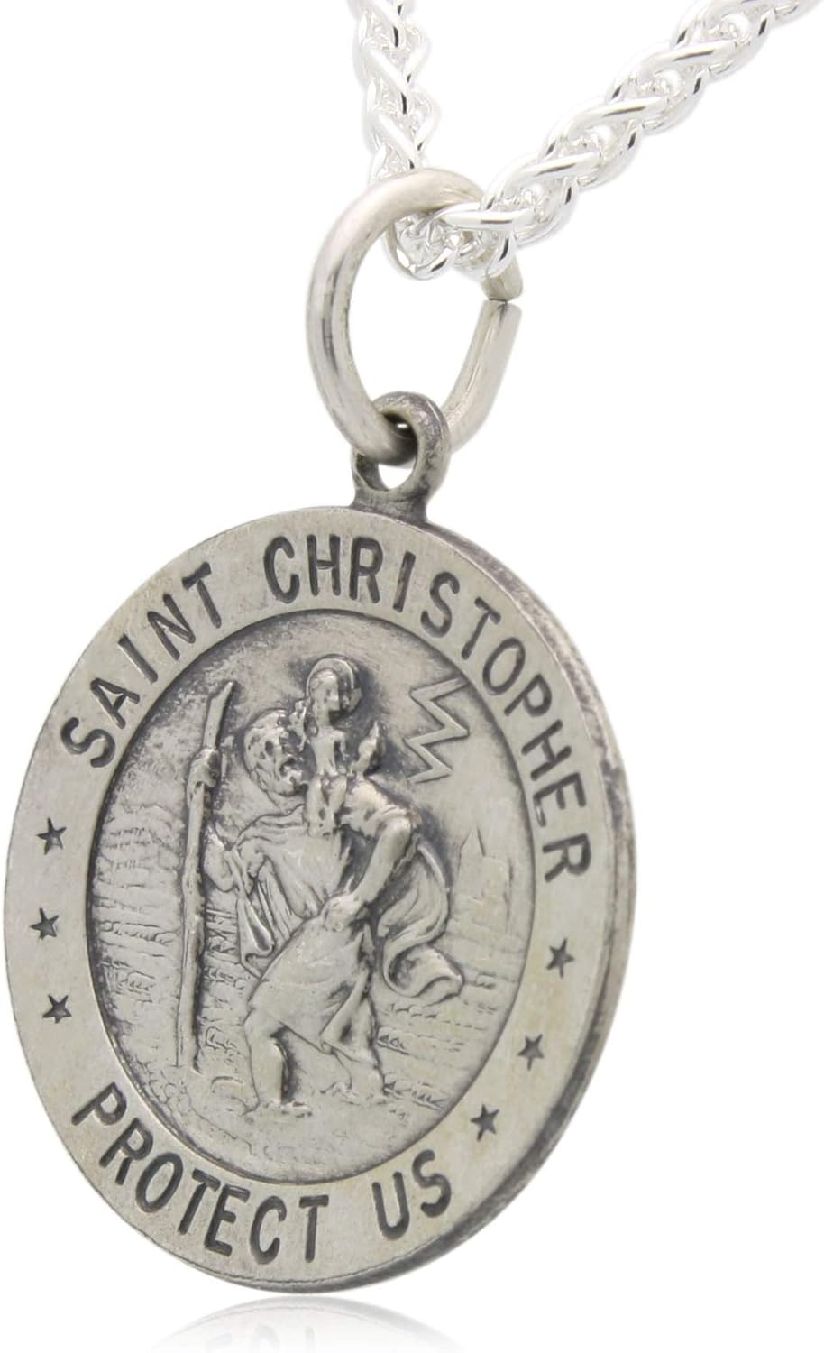 All Patron Saints Round Antiqued St. Christopher Necklace Medal Solid 925 Sterling Silver with Jewelry Gift Box - Can Be Personalized with Custom Engraving - Image 2