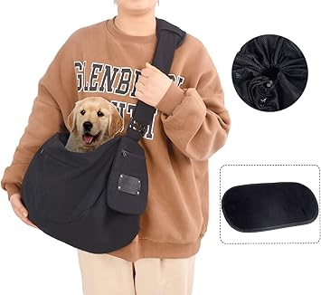 Amazon Co Jp Iswaki 犬 スリング 犬 抱っこ紐 ペットスリング 小型犬 猫 底板 メッシュ付き 安定 飛び出し防止 長さ調節可能 収納ポケット付き ブラック ペット用品
