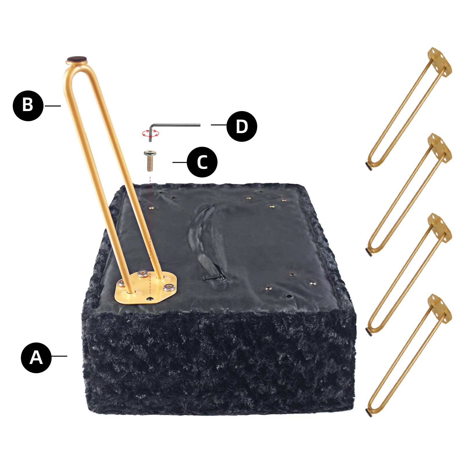 PAKASEPT Vanity Stool for Makeup Vanity Seat Soft Ottoman 4 Metal Legs with Anti-Slip Feet (Black)