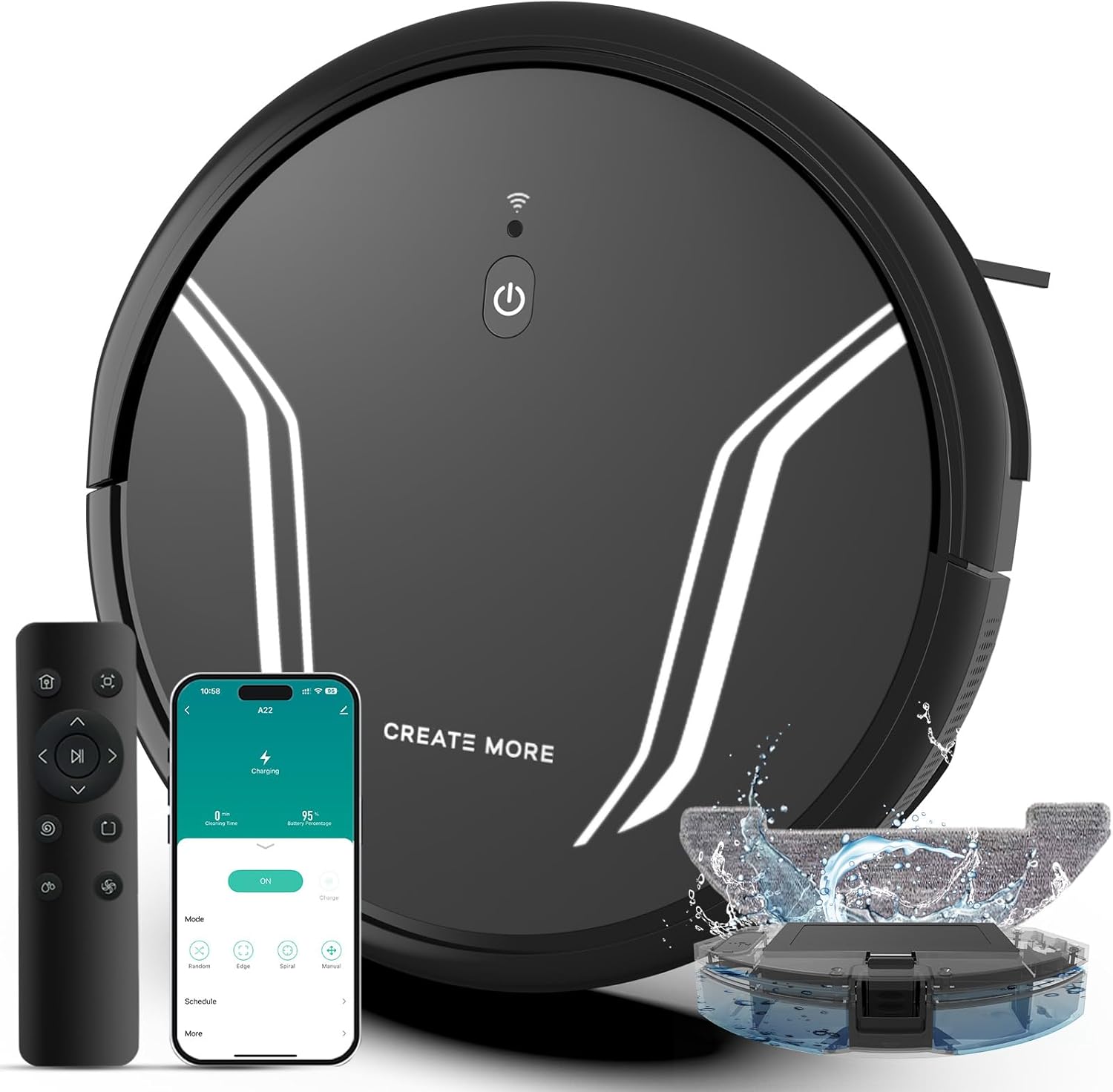 Bagotte Robot Vacuum and Mop Combo, 5000Pa Mopping Robot Vacuum Cleaner with 4-in-1 Robotic Vacuum Cleaner, App & Remote Control, Auto Recharge, WiFi/Alexa/App, Ideal for Hard Floor,Pet Hair
