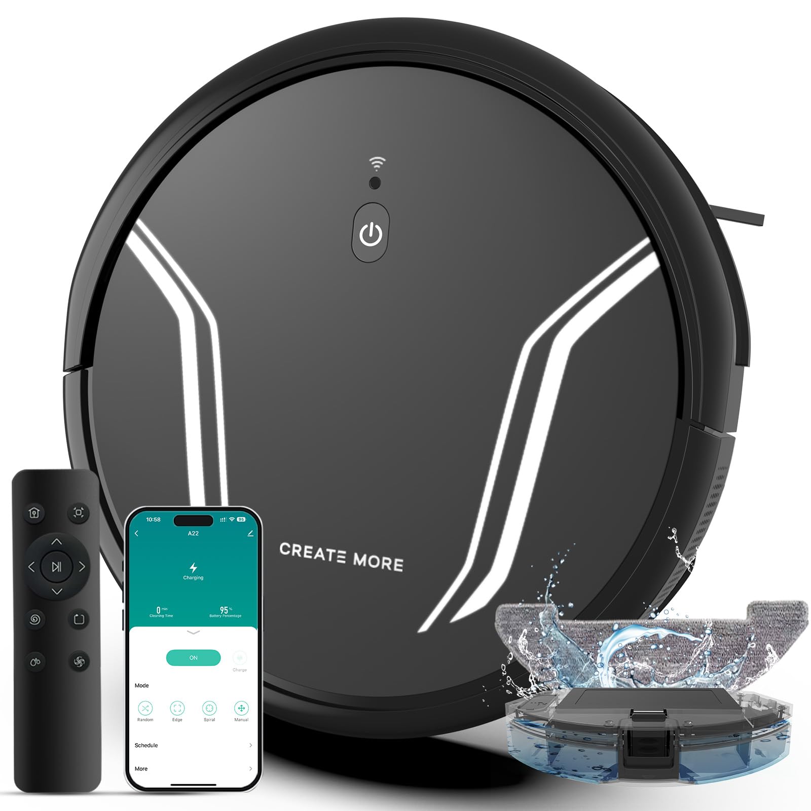 Bagotte Robot Vacuum and Mop, 3-in-1 Mopping Robot Vacuum Cleaner with 5000Pa Suction, App &amp; Remote Control, Self-Charging Robotic Vacuum Cleaner, WiFi/Alexa/App, Ideal for Hard Floor,Pet Hair