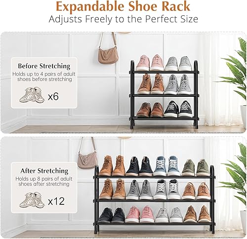 Miniatura 2 de INSMART Zapatero expandible de 3 niveles, organizador de zapatos apilable y ajustable, estante de almacenamiento, estructura de metal resistente y