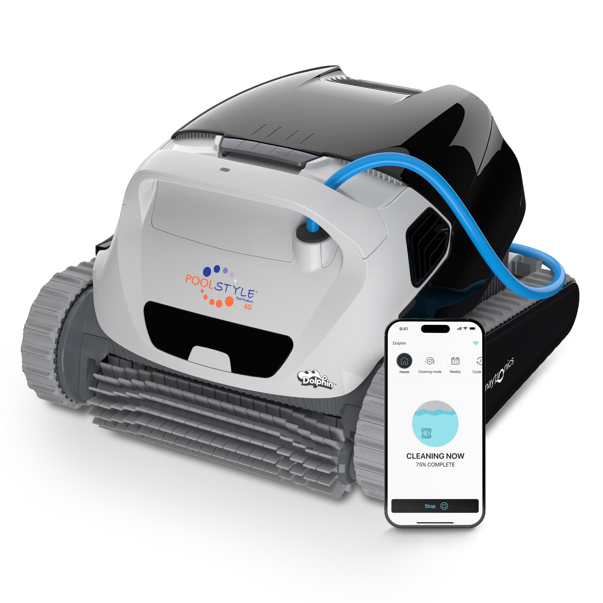 Dolphin Poolstyle 40i Robot limpiafondos automático para Piscinas enterradas de 12m, Accesorios Piscina - Limpieza de Fondo, Paredes y línea de flotación - Control por la App