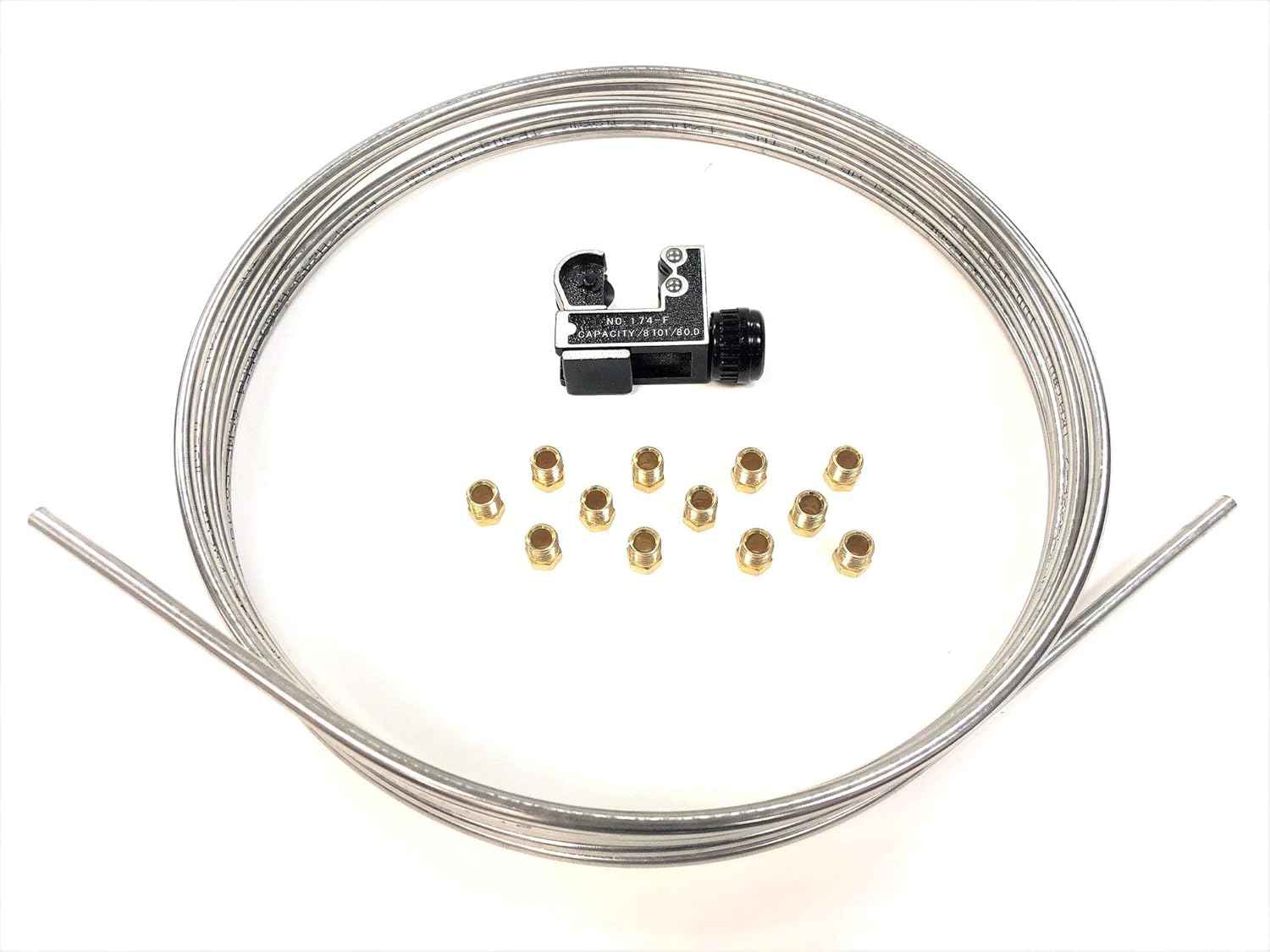 The Stop Shop Stainless Brake Line Tube Coil Roll 3/16" 16 ft. w/Tube cutter & 12 fittings