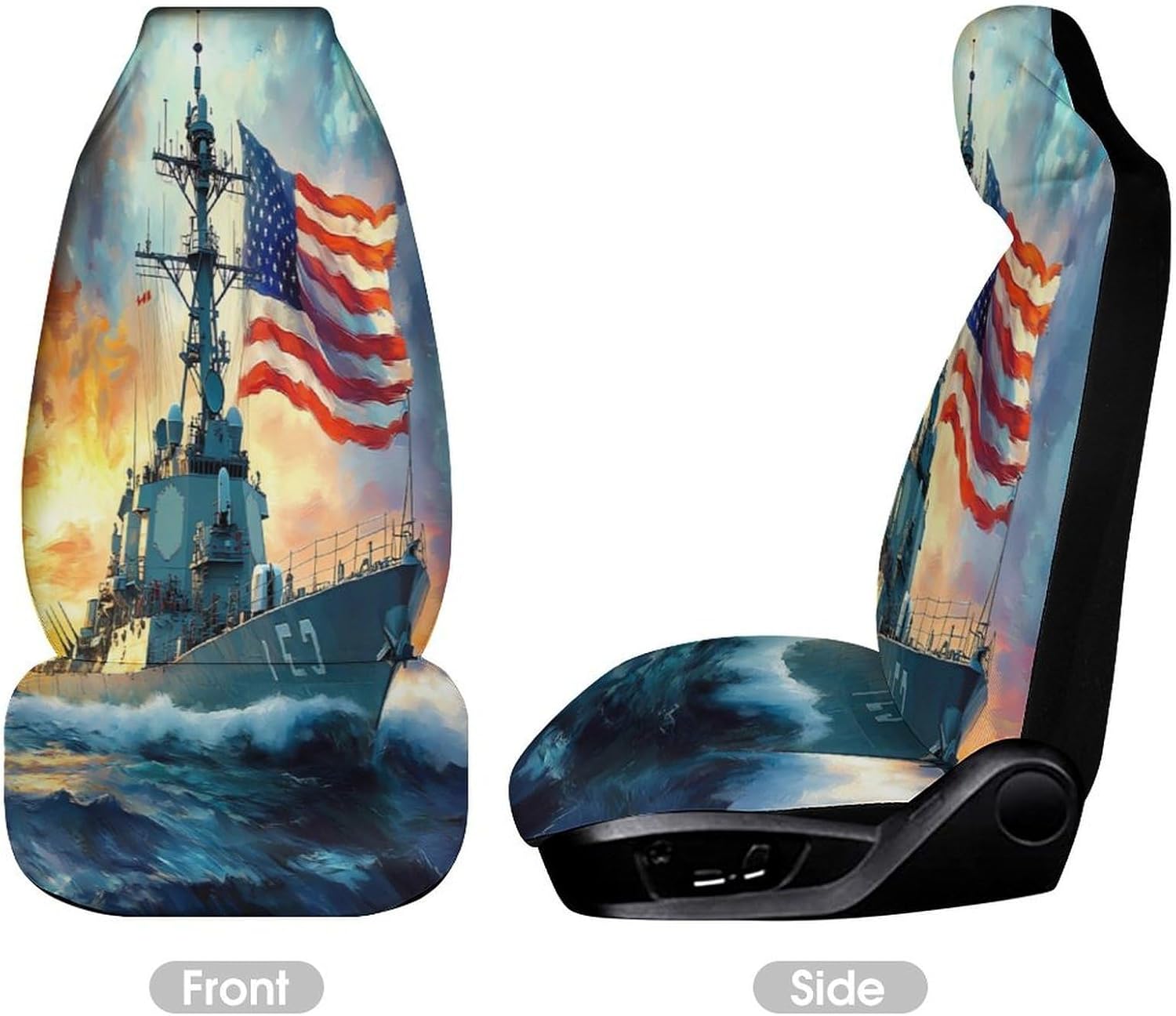 U.S Flag Warship Navy Battleship Car Seat Protector Print Car Seat Cover Front Seats Auto Interior Accessories