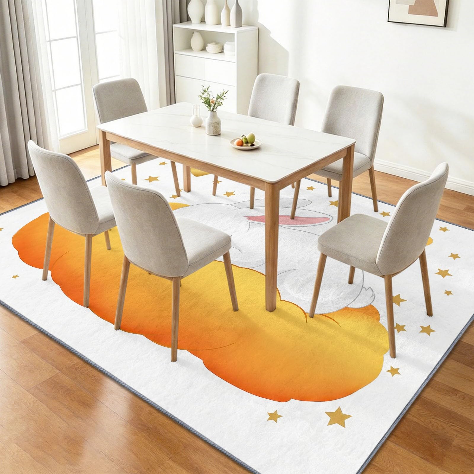 Tappeto con coniglio, nuvola e stelle, 80 x 150 cm, lavabile, per soggiorno, a pelo basso, antiscivolo, morbido, per interni, camera da letto, dormitorio, stanza dei giochi