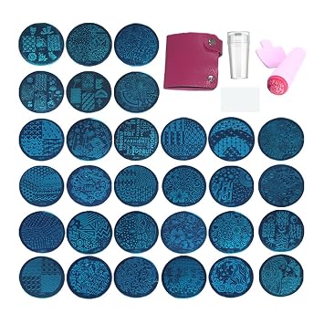 Beauty Leader 30 Pcs Nail Plates Mix Different Design Nail Art Stamping Plates +1 Pcs Double Sides Image Stamper +1 Clear Silicon Stamper And 1 Pcs Nail Template Nail Art Tools Organzier