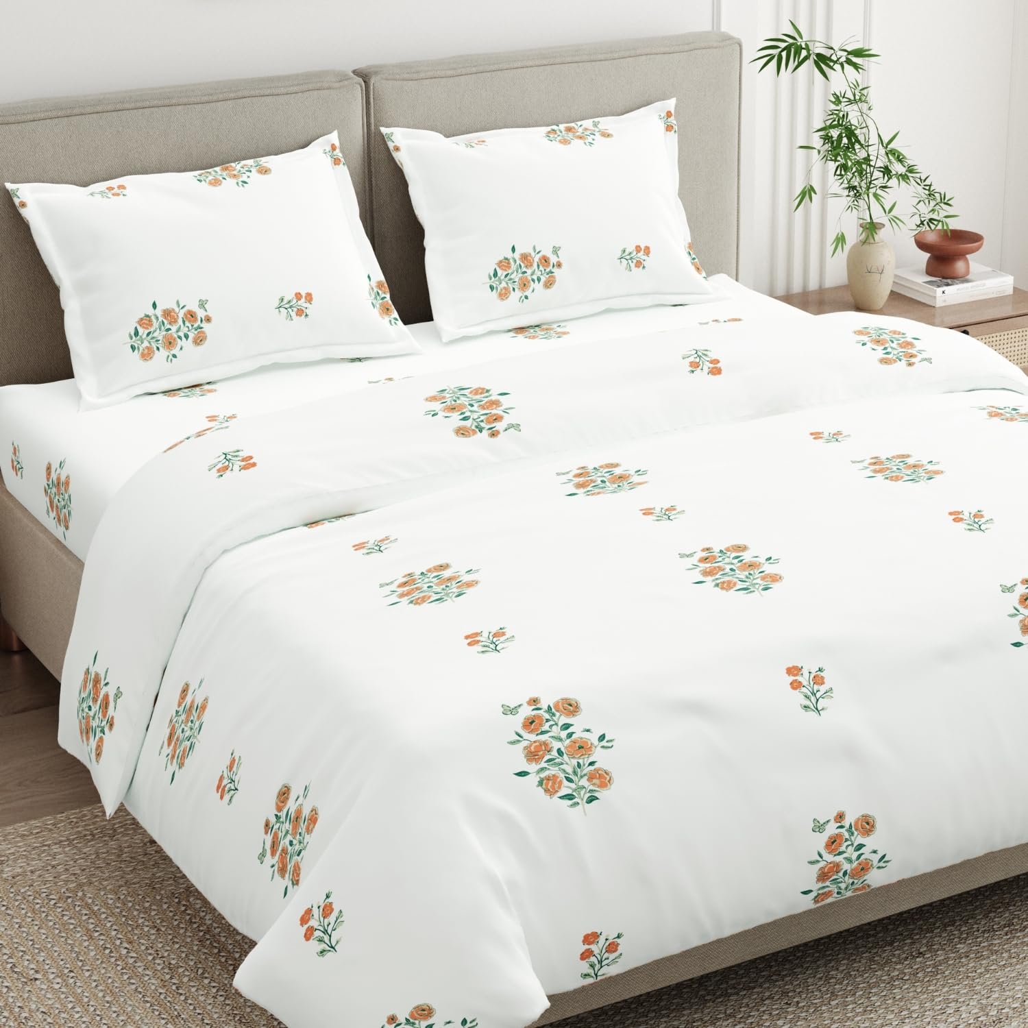 haus & kinder Bedsheet for Double Bed King Size, 108 * 108 Inches King Size Bed Sheet Cotton with 2 Pillow Covers 186TC Cotton Bedsheets for King Size Bed- Petals of Tradition