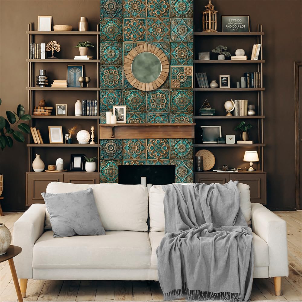 Tile Stickers Green Relief Sculpture Vinyl Waterproof Peel and Stick Tiles Kitchen,Bathroom Tile Stickers,Backsplash for Kitchen,Floor Tiles Self Adhesive,DIY Home Decor 10 PC(10x10cm)