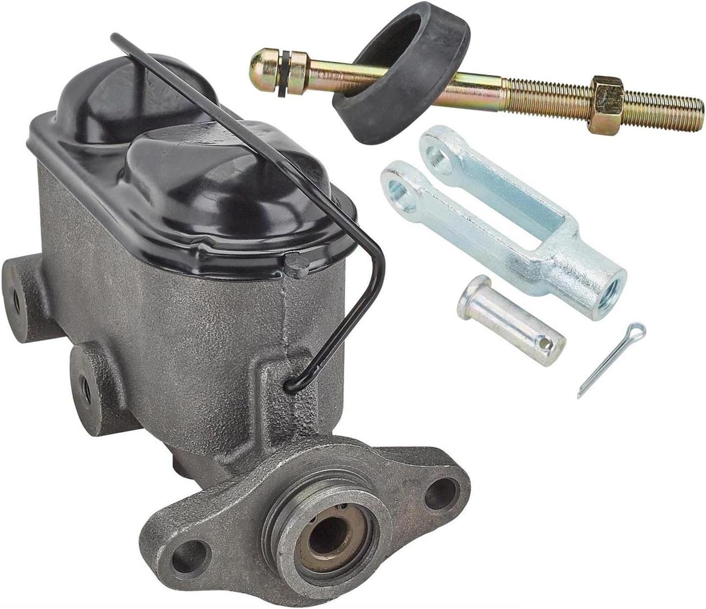 Speedway Motors Dual Feed Brake Master Cylinder with 1 Inch Bore, 3/8 Forged Yoke, 2-Bolt Flange Mount, Compact 7-1/4 Inch Body for Mid-70s Ford Disc/Drum Brake Applications