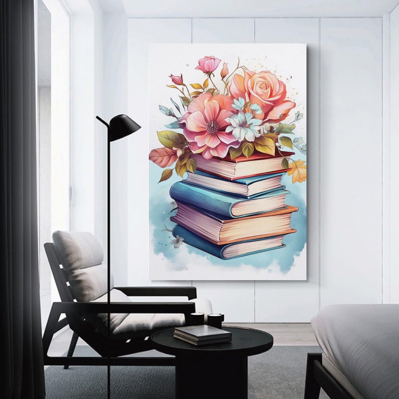 Junmoney Unframe-Style-16 Books Watercolor Decorative Wall Artwork 08X12inch(20X30cm), For Corridors, Hallways Or Apartment Entries, Home Artwork For First Impressions