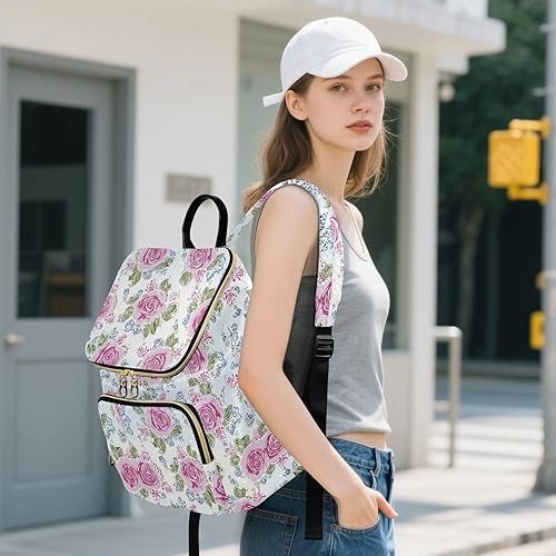 Miniatura 7 de Retro Ancient Roses Peach - Mochila diseñada para mujer, linda mochila impermeable para el trabajo, escuela, deportes, bolso de mano para viajar