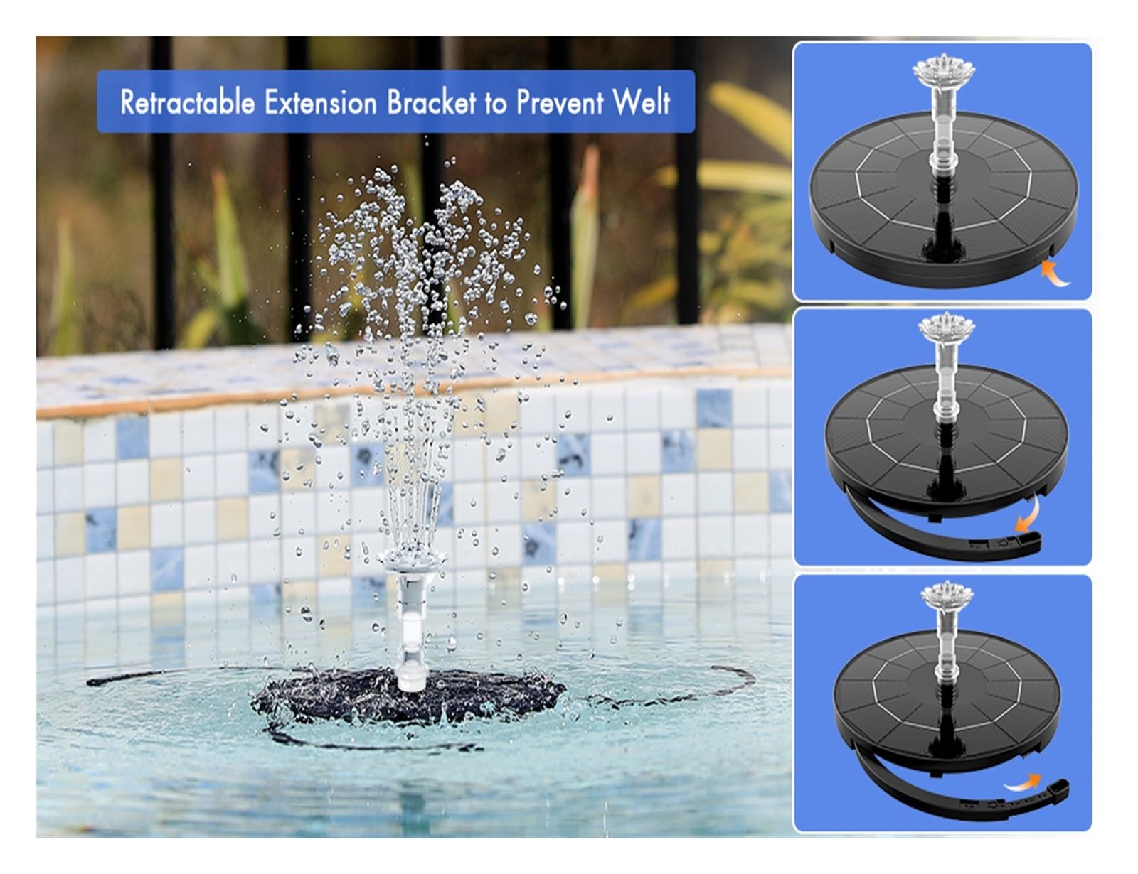 Bomba de Fuente Solar 3,5 W, Bomba Agua con energía 6 boquillas, Flotante baño pájaros for jardín para jardín y Patio