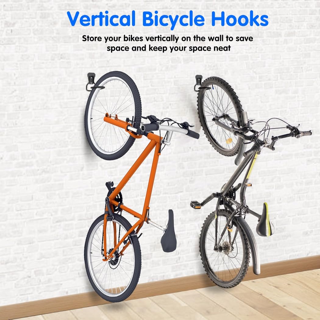 4er Set Fahrrad-Wandhaken, Wandhalterungen für Fahrräder mit Tragkraft von 77 bis 99 lb, vertikale Fahrradaufbewahrung für Garage, Schuppen und Eckbereiche, mit Montagematerial im Set