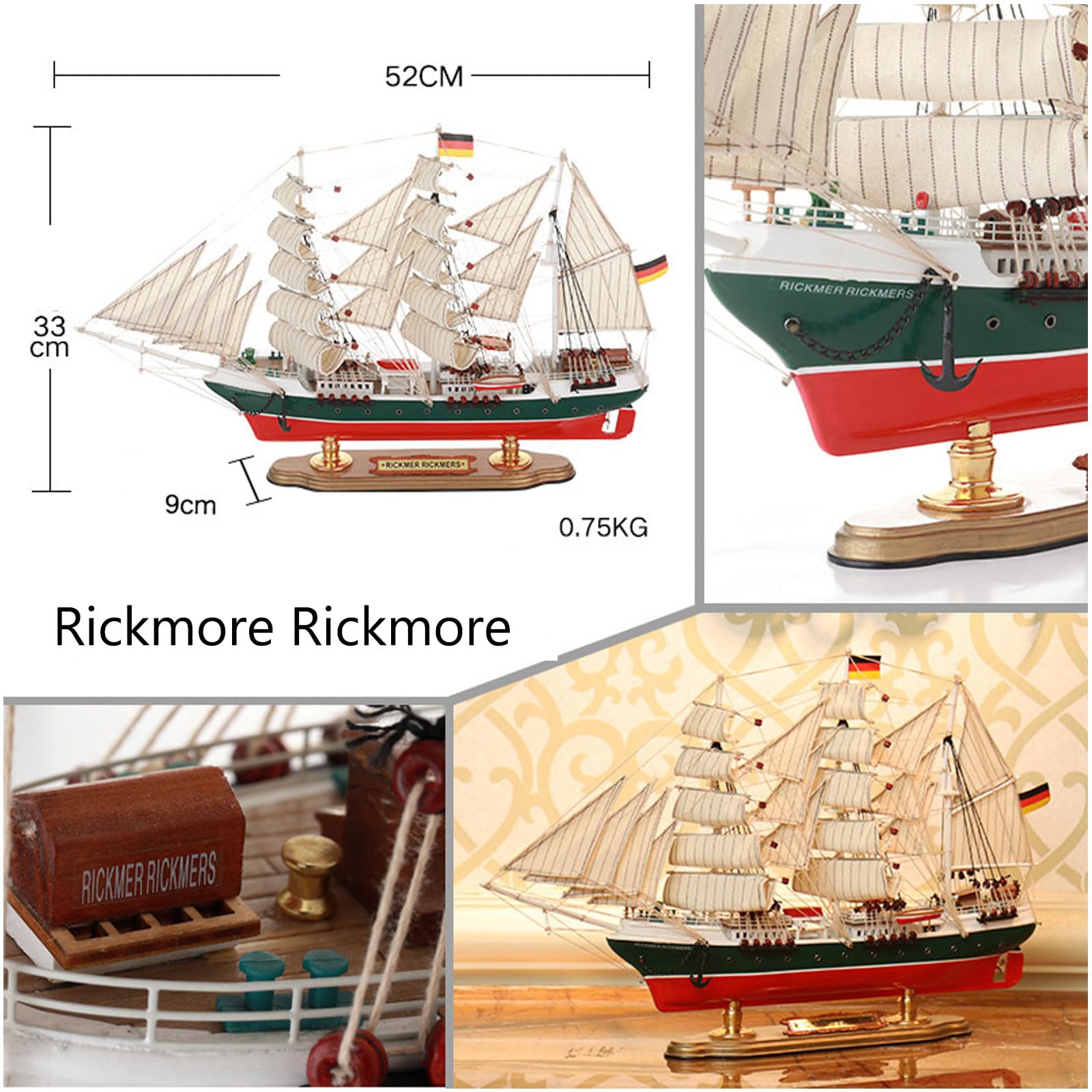 YLME Segelboot Modell Aus Massivholz 52 cm Im Mediterranen Stil Segelboot Modell Aus Holz Als Ornament Kreatives Handgefertigtes Massivholz Kunsthandwerk Als Simulation Ornamente,Rickmore