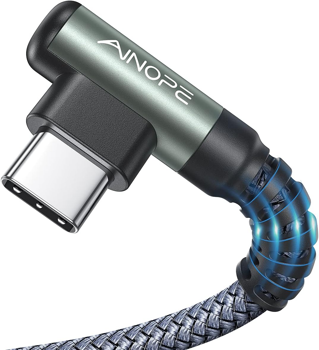 AINOPE USB C Cable [2-Pack, 6.6ft] 3.1A Type C Cable Charger Fast Charging, Right Angle Nylon Braided Cord for iPhone 16 15 Pro Max Plus Samsung Galaxy S25 S24 Ultra
