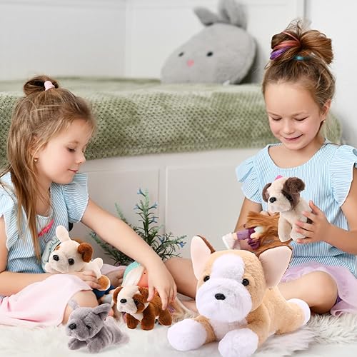 Miniatura 5 de Skylety 5 piezas de animales de peluche para perros con bebés en el interior, 1 mamá grande con 4 mini juguetes suaves para niños, fiesta de