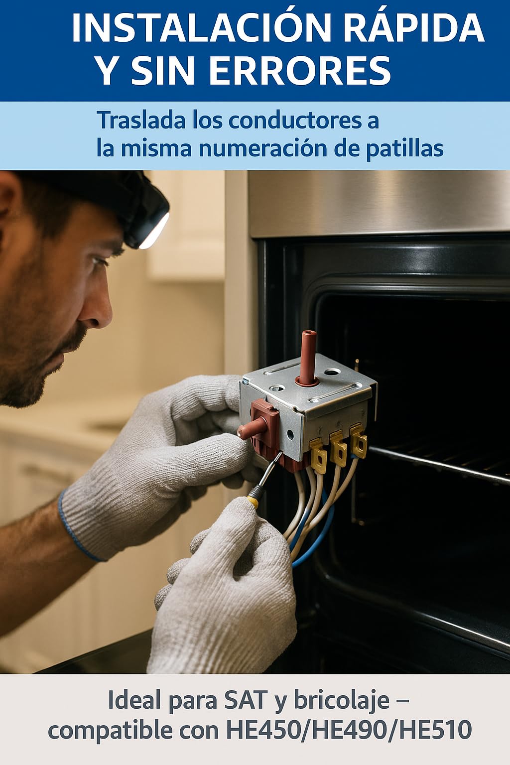 RECAMBIOS DREYMA selector horno 4 posiciones 330780020 Compatible con Teka HE450 HE490 HE500 HE510 HT490 HT495ME HE610 HT510 HE500ME HE510ME conmutador rotativo 44x29x22mm instalacion directo