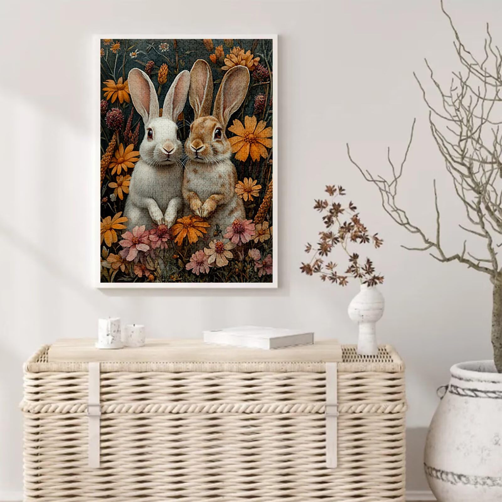 Królik Puzzle 1000 Sztuk Dorosłych, Puzzle Kwiat Wzór Projekt, Jigsaw Dorosłych, 5D DIY Rzemiosło Rodzina Zajęcia z Pakowaniem Pudełka, Dekoracja ścienna do domu, Prezent Kobiety, 75x50cm, Model770