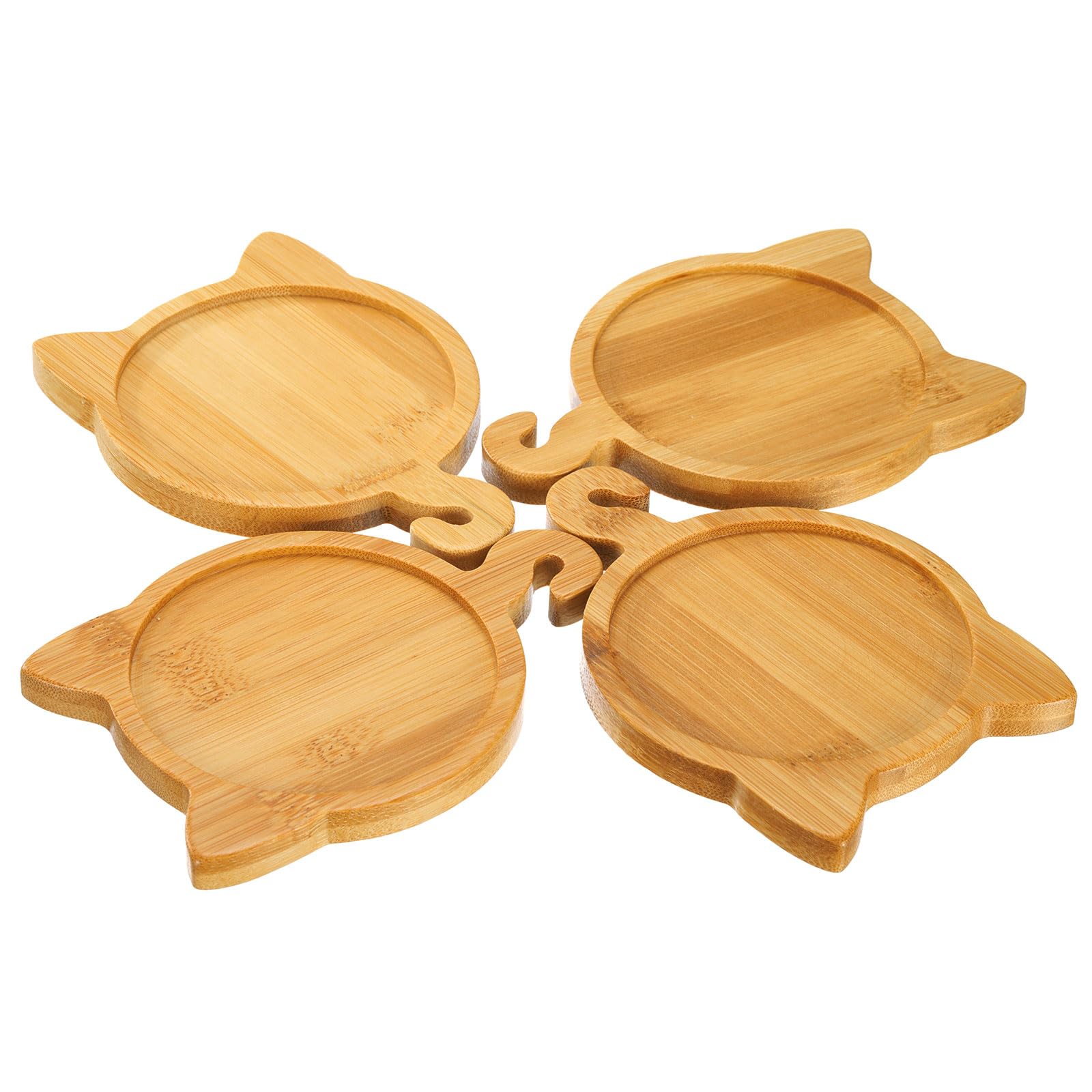 sourcing map 4pcs Mosaic Bamboo Coasters, 3.8 Inch Cat Shape Blank Base Trays, Drinking Cup Coaster for Drinks Crafts Tabletop Protection Housewarming Gift
