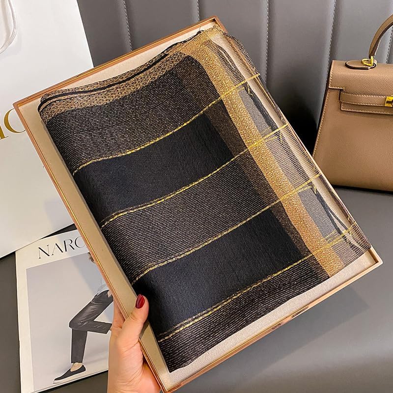 Silk Feeling Long Satin Scarf Fashion Beach Scarf Shawl Check Style Sunscreen Shawls Wraps-Lightweight Pattern - Image 4