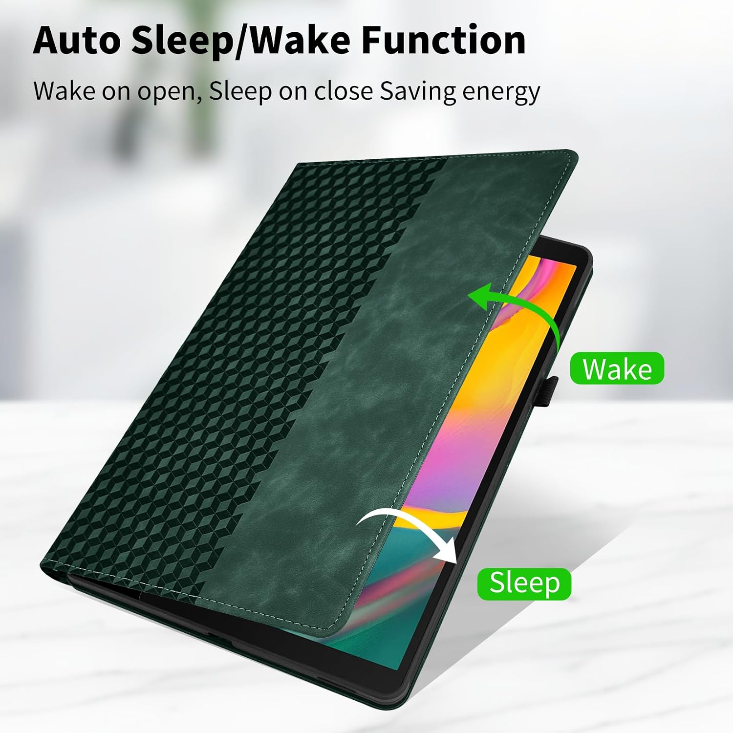 Case for Samsung Galaxy Tab A 10.1 2019 (SM-T510/T515),360 Degree Rotating PU Leather Folio Protective Case,Card Holder&Shoulder Strap for Woman Man,Retro Green image 5